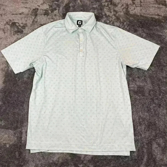 FootJoy Men's XL Polo Cloud Sun All Over Print Performance Stretch Light Blue - Picture 1 of 11